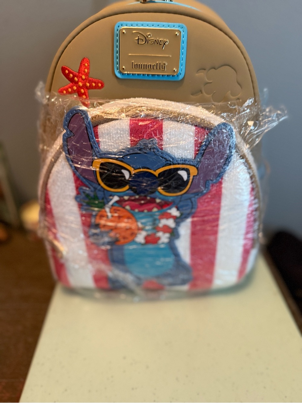 Loungefly Disney Stitch Beach Mini Backpack - Blue, Tan, Red, White